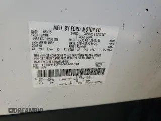 2016 Ford Explorer Sport with VIN 1FM5K8GT8GGA01893, listed as a Copart auction lot 48665205 with Not Provided miles and Non Repairable. Bid and sale history available at DreamBid. Image 13.