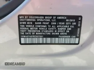 2014 Volkswagen Passat S z VIN 1VWAS7A37EC027201, wystawiony jako Copart lot #53064565 z przebiegiem 105 824 mil mil oraz Szkody całkowita. Historia ofert i sprzedaży dostępna na DreamBid. Obrazek 15.