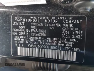 2012 Hyundai Veracruz Limited with VIN KM8NU4CC9CU185021, listed as a IAAI auction lot 42631962 with 191,260 mi miles and . Bid and sale history available at DreamBid. Image 9.