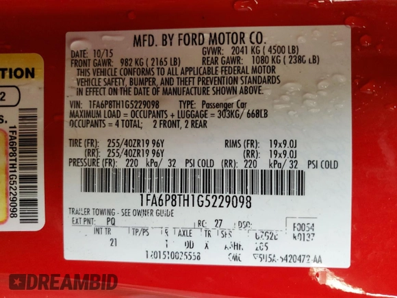 2016 Ford Mustang EcoBoost с VIN 1FA6P8TH1G5229098, выставлен на аукционе Copart как лот 50968344 с пробегом 88 281 миль миль и Списание • Salvage title. История ставок и продаж доступна на DreamBid. Изображение 13.