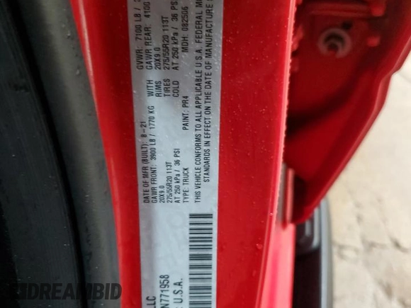 2021 Ram 1500 Big Horn with VIN 1C6SRFBT6MN771958, listed as a Copart auction lot 56236575 with 76,090 mi miles and Salvage title. Bid and sale history available at DreamBid. Image 12.