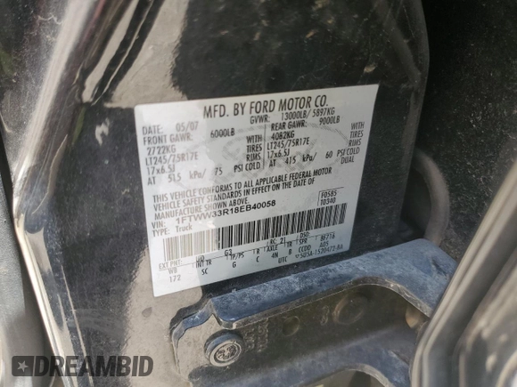 2008 Ford F-350 XL with VIN 1FTWW33R18EB40058, listed as a Copart auction lot 64474855 with 215,262 mi miles and Salvage title. Bid and sale history available at DreamBid. Image 13.