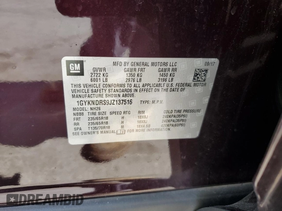 2018 Cadillac XT5 Luxury AWD с VIN 1GYKNDRS9JZ137516, выставлен на аукционе Copart как лот 56017215 с пробегом 52 409 миль миль и Списание • Salvage title. История ставок и продаж доступна на DreamBid. Изображение 13.