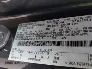 2020 Ford Escape SE Sport Hybrid with VIN 1FMCU0BZ6LUC52910, listed as a IAAI auction lot 41316055 with 279,311 mi miles and . Bid and sale history available at carsss.com. Image 9.