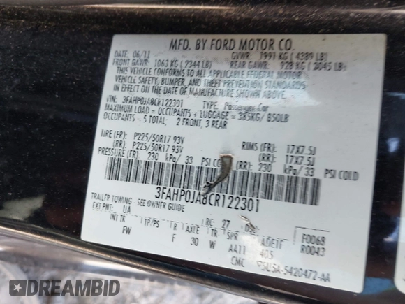 2012 Ford Fusion SEL с VIN 3FAHP0JA8CR122301, выставлен на аукционе IAAI как лот 42641921 с пробегом 165 949 миль миль и . История ставок и продаж доступна на DreamBid. Изображение 9.