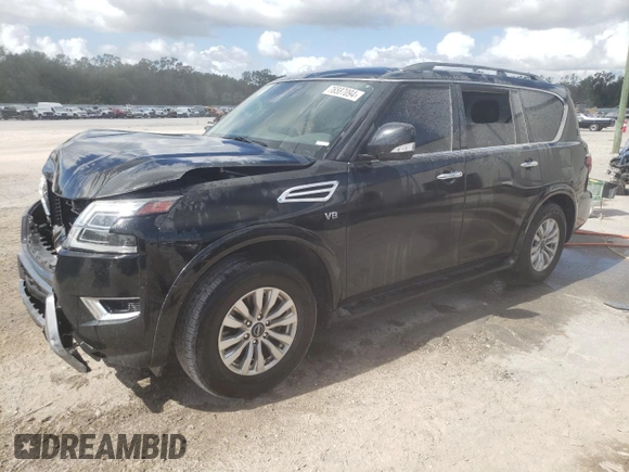 2021 Nissan Armada SV with VIN JN8AY2ACXM9146249, listed as a Copart auction lot 76587094 with 53,812 mi miles and Salvage Title. Bid and sale history available at carsss.com. Image 1.