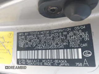 2004 Lexus ES 350 with VIN JTHBA30G245037045, listed as a IAAI auction lot 42794941 with 248,190 mi miles and . Bid and sale history available at DreamBid. Image 9.