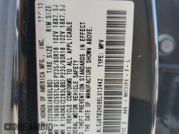 2014 Acura RDX z VIN 5J8TB3H39EL013442, wystawiony jako Copart lot #52927395 z przebiegiem 99 454 mil mil oraz Szkoda całkowita • Salvage title. Historia ofert i sprzedaży dostępna na DreamBid. Obrazek 13.