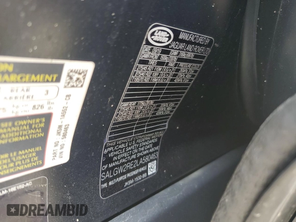2020 Land Rover Range Rover SV Autobiography Dynamic with VIN SALGW2RE2LA580463, listed as a Copart auction lot 50518115 with Not provided miles and Salvage title. Bid and sale history available at DreamBid. Image 13.