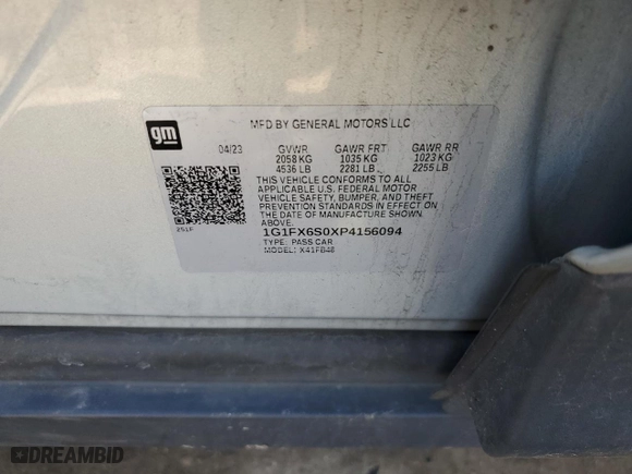 2023 Chevrolet Bolt EV 2LT with VIN 1G1FX6S0XP4156094, listed as a Copart auction lot 46476625 with NaN miles and Salvage Title. Bid and sale history available at carsss.com. Image 12.