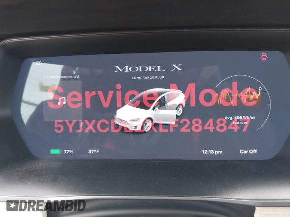 2020 Tesla Model X Long Range with VIN 5YJXCDE2XLF284847, listed as a IAAI auction lot 41595151 with 29,466 mi miles. Bid and sale history available at carsss.com. Image 7.