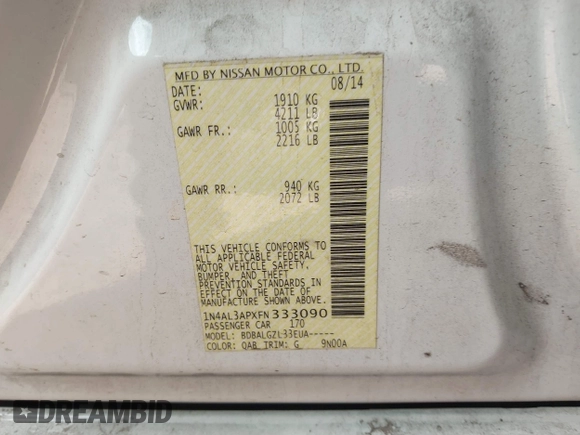 2015 Nissan Altima 2.5 S with VIN 1N4AL3APXFN333090, listed as a IAAI auction lot 41940837 with 173,319 mi miles. Bid and sale history available at carsss.com. Image 9.