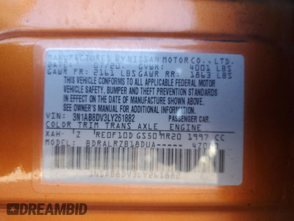 2020 Nissan Sentra SR with VIN 3N1AB8DV3LY261882, listed as a Copart auction lot 49199405 with 39,222 mi miles and Salvage Title. Bid and sale history available at DreamBid. Image 12.