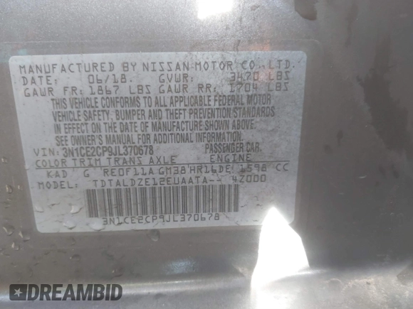 2018 Nissan Note SV z VIN 3N1CE2CP9JL370678, wystawiony jako IAAI lot #41643320 z przebiegiem 174 744 mil mil oraz . Historia ofert i sprzedaży dostępna na DreamBid. Obrazek 9.