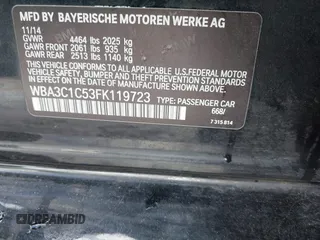 2015 BMW 3 Series 328i with VIN WBA3C1C53FK119723, listed as a IAAI auction lot 41871200 with 112,552 mi miles and . Bid and sale history available at carsss.com. Image 9.