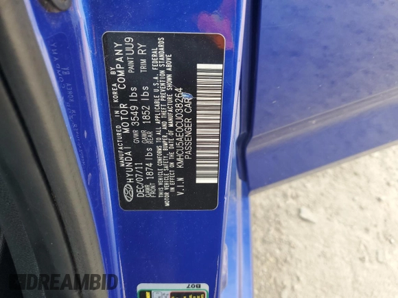 2012 Hyundai Accent SE with VIN KMHCU5AE0CU038264, listed as a Copart auction lot 48112185 with 0 mi miles and Non Repairable. Bid and sale history available at carsss.com. Image 12.