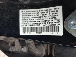 2019 Honda Insight EX with VIN 19XZE4F59KE025217, listed as a IAAI auction lot 41979228 with 85,342 mi miles and . Bid and sale history available at carsss.com. Image 9.