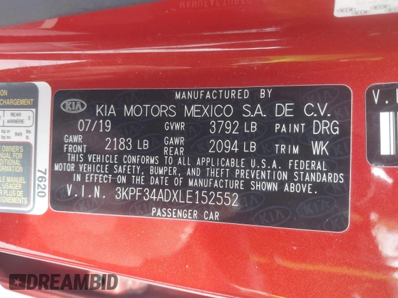 2020 Kia Forte GT-Line with VIN 3KPF34ADXLE152552, listed as a IAAI auction lot 41612032 with 84,039 mi miles. Bid and sale history available at carsss.com. Image 9.