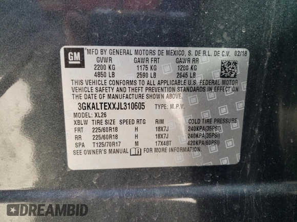 2018 GMC Terrain SLE with VIN 3GKALTEXXJL310605, listed as a Copart auction lot 50439785 with 113,642 mi miles and Salvage Title. Bid and sale history available at carsss.com. Image 13.