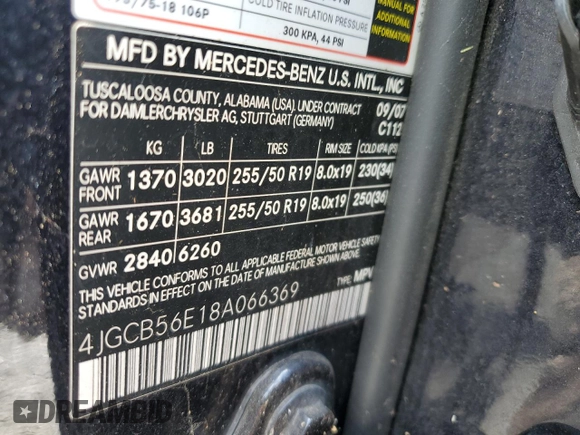 2008 Mercedes-Benz R 3.5L z VIN 4JGCB56E18A066369, wystawiony jako Copart lot #56558575 z przebiegiem 160 434 mil mil oraz Szkoda całkowita • Salvage title. Historia ofert i sprzedaży dostępna na DreamBid. Obrazek 14.