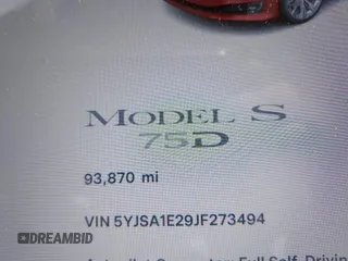 2018 Tesla Model S 75D with VIN 5YJSA1E29JF273494, listed as a IAAI auction lot 42246104 with 93,870 mi miles and . Bid and sale history available at DreamBid. Image 15.