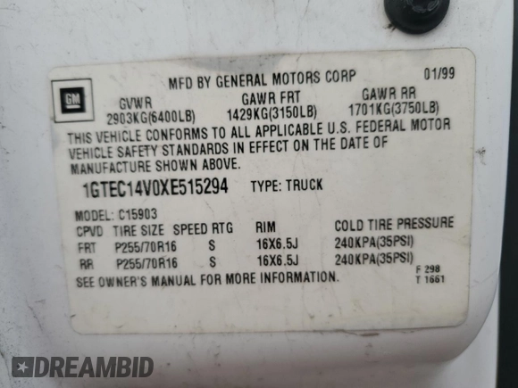1999 GMC New Sierra 1500 SL with VIN 1GTEC14V0XE515294, listed as a Copart auction lot 83697634 with 0 mi miles and Salvage Title. Bid and sale history available at carsss.com. Image 12.