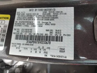 2015 Ford Fusion SE with VIN 3FA6P0H7XFR233678, listed as a IAAI auction lot 41743085 with 1 mi miles. Bid and sale history available at carsss.com. Image 9.