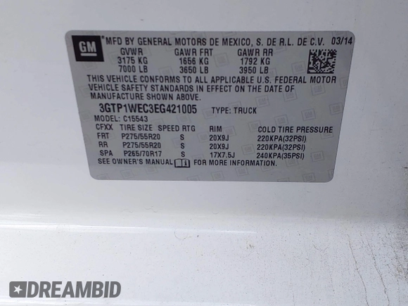 2014 GMC Sierra 1500 Denali z VIN 3GTP1WEC3EG421005, wystawiony jako IAAI lot #41936295 z przebiegiem 188 918 mil mil oraz . Historia ofert i sprzedaży dostępna na DreamBid. Obrazek 9.