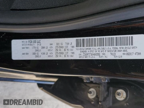 2019 Ram 1500 Laramie with VIN 1C6SRFDT3KN602992, listed as a Copart auction lot 44276045 with 79,272 mi miles and Salvage Title. Bid and sale history available at carsss.com. Image 12.