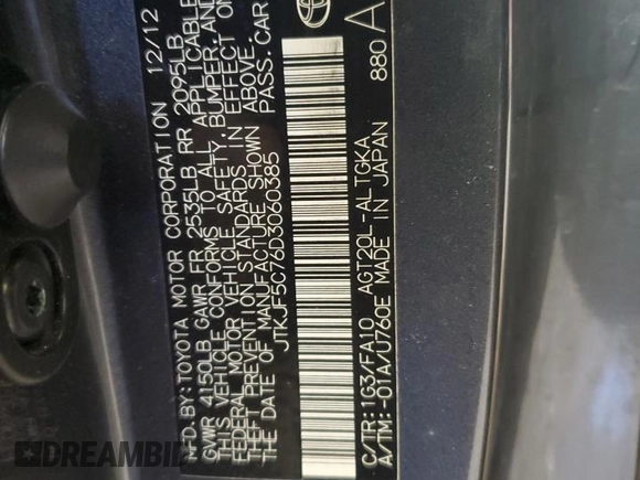 2013 Scion tC with VIN JTKJF5C76D3060385, listed as a Copart auction lot 50183935 with 186,886 mi miles and Salvage Title. Bid and sale history available at carsss.com. Image 12.