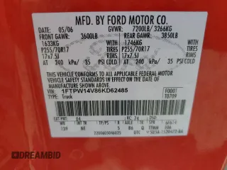 2006 Ford F-150 XLT z VIN 1FTPW14V86KD62485, wystawiony jako Copart lot #65241915 z przebiegiem 227 254 mil mil oraz Czysty tytuł • Clean title. Historia ofert i sprzedaży dostępna na DreamBid. Obrazek 12.