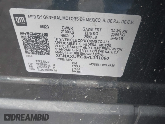 2024 Chevrolet Equinox LT with VIN 3GNAXUEG8RL101890, listed as a IAAI auction lot 41651001 with 17,662 mi miles. Bid and sale history available at carsss.com. Image 9.