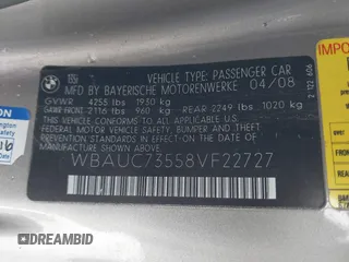 2008 BMW 1 Series 135i with VIN WBAUC73558VF22727, listed as a IAAI auction lot 41590354 with 81,362 mi miles. Bid and sale history available at carsss.com. Image 9.