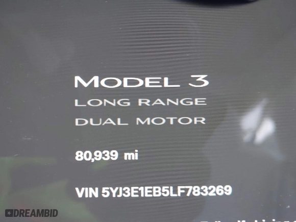 2020 Tesla Model 3 Long Range with VIN 5YJ3E1EB5LF783269, listed as a IAAI auction lot 41834249 with NaN miles. Bid and sale history available at carsss.com. Image 14.
