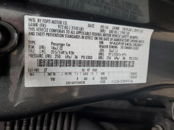 2016 Ford Focus SE with VIN 1FADP3F24GL382801, listed as a Copart auction lot 81376344 with 148,073 mi miles and Non Repairable. Bid and sale history available at carsss.com. Image 12.