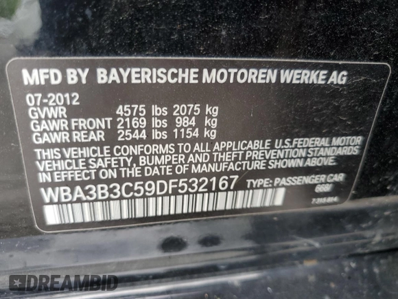 2013 BMW 3 Series 328i xDrive with VIN WBA3B3C59DF532167, listed as a Copart auction lot 54345575 with 101,236 mi miles and Clean Title. Bid and sale history available at carsss.com. Image 12.