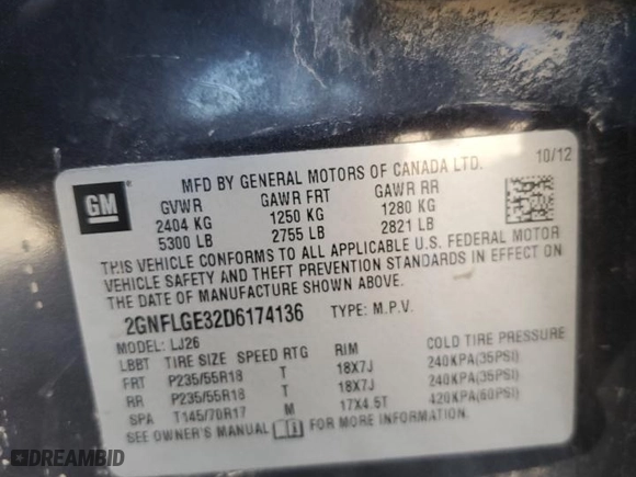 2013 Chevrolet Equinox LTZ with VIN 2GNFLGE32D6174136, listed as a Copart auction lot 81361974 with 139,791 mi miles and Salvage Title. Bid and sale history available at carsss.com. Image 13.