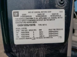 2003 GMC Yukon SLT with VIN 1GKEK13Z93J159795, listed as a Copart auction lot 64915913 with 414,569 mi miles and Salvage Title. Bid and sale history available at carsss.com. Image 15.