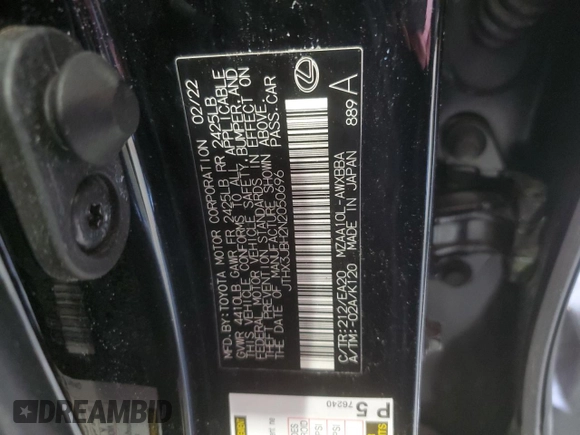 2022 Lexus UX 200 with VIN JTHX3JBH2N2050696, listed as a Copart auction lot 55606485 with 52,661 mi miles and Salvage title. Bid and sale history available at DreamBid. Image 13.