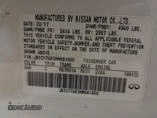 2017 Infiniti Q50 2.0t with VIN JN1CV7AR3HM681900, listed as a IAAI auction lot 41694543 with 158,028 mi miles. Bid and sale history available at carsss.com. Image 9.