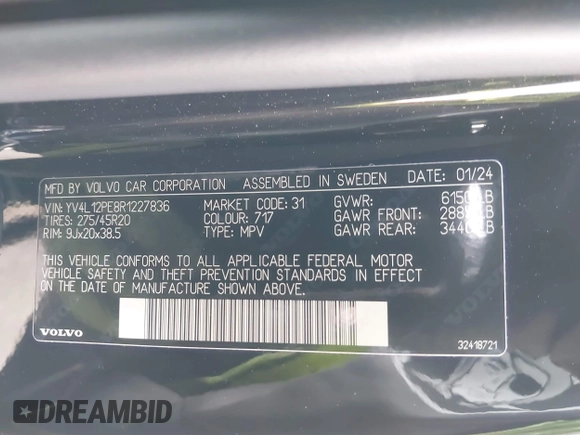 2024 Volvo XC90 Plus Bright Theme с VIN YV4L12PE8R1227836, выставлен на аукционе IAAI как лот 41959726 с пробегом 29 625 миль миль и . История ставок и продаж доступна на DreamBid. Изображение 9.