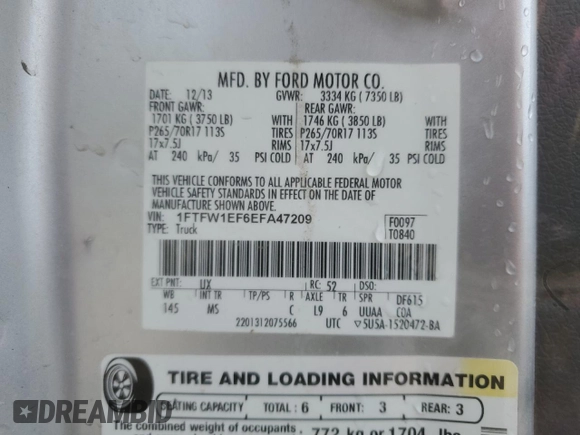 2014 Ford F-150 XL with VIN 1FTFW1EF6EFA47209, listed as a Copart auction lot 51670045 with 247,401 mi miles and Salvage Title. Bid and sale history available at carsss.com. Image 12.