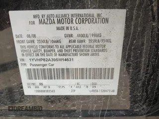 2009 Mazda 6 i Touring with VIN 1YVHP82A395M14631, listed as a IAAI auction lot 41723164 with 213,831 mi miles and . Bid and sale history available at carsss.com. Image 9.