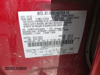 2007 Ford Five Hundred Limited with VIN 1FAHP25137G160084, listed as a IAAI auction lot 42504476 with 226,778 mi miles and . Bid and sale history available at DreamBid. Image 9.