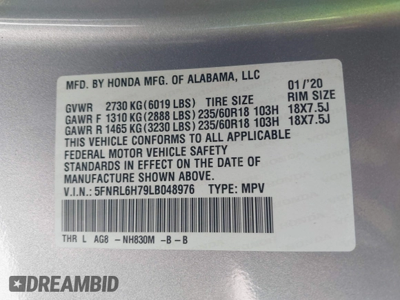 2020 Honda Odyssey EX-L с VIN 5FNRL6H79LB048976, выставлен на аукционе IAAI как лот 42270093 с пробегом 85 773 миль миль и . История ставок и продаж доступна на DreamBid. Изображение 9.