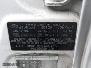 2004 Hyundai Sonata GLS with VIN KMHWF35H24A024272, listed as a IAAI auction lot 41586929 with 43,482 mi miles. Bid and sale history available at carsss.com. Image 9.