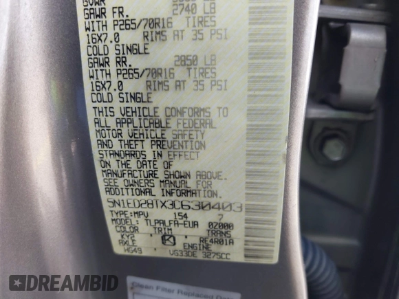 2003 Nissan Xterra SE z VIN 5N1ED28TX3C630403, wystawiony jako IAAI lot #37726062 z przebiegiem 138 873 mil mil oraz . Historia ofert i sprzedaży dostępna na DreamBid. Obrazek 9.