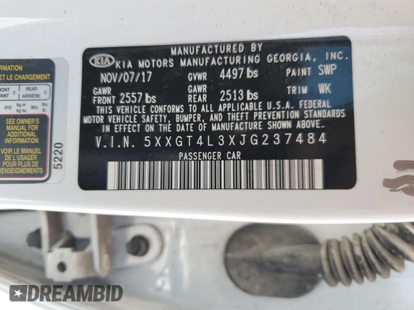 2018 Kia Optima S z VIN 5XXGT4L3XJG237484, wystawiony jako Copart lot #52161575 z przebiegiem 76 357 mil mil oraz Szkoda całkowita • Salvage title. Historia ofert i sprzedaży dostępna na DreamBid. Obrazek 12.