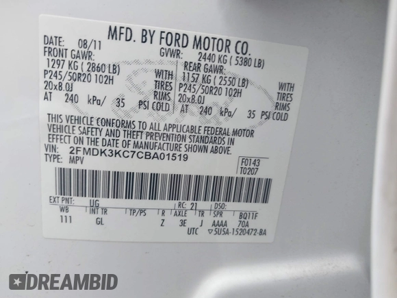 2012 Ford Edge Limited with VIN 2FMDK3KC7CBA01519, listed as a IAAI auction lot 41480519 with 171,416 mi miles. Bid and sale history available at carsss.com. Image 9.