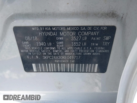 2019 Hyundai Accent SE with VIN 3KPC24A30KE049717, listed as a IAAI auction lot 41792523 with 58,576 mi miles. Bid and sale history available at carsss.com. Image 9.